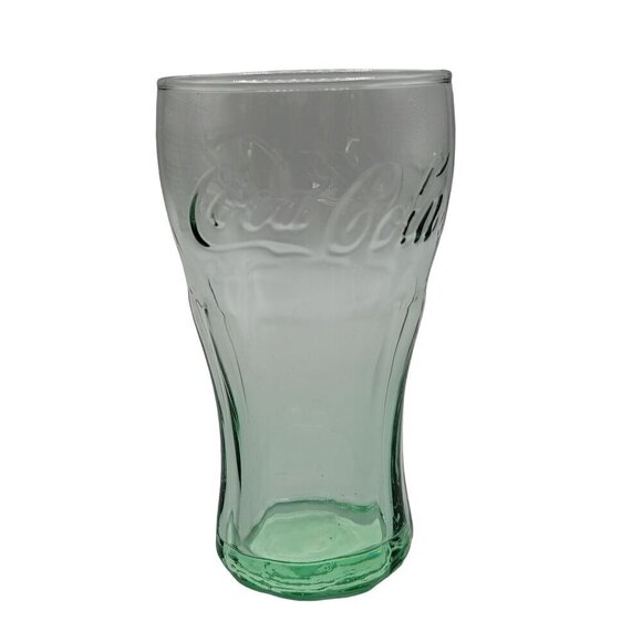 Coca Cola Vintage Green Drinking Glass Small 8 oz Coke Advertising Glassware 4.5 - Picture 1 of 5